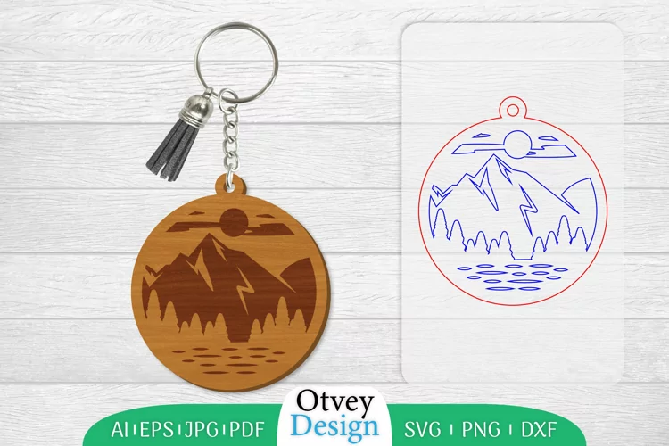 Keychain Sunset Mountain Lasercut