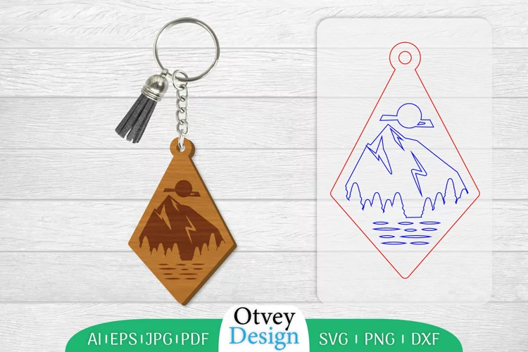 Keychain Sunset Mountain Lasercut