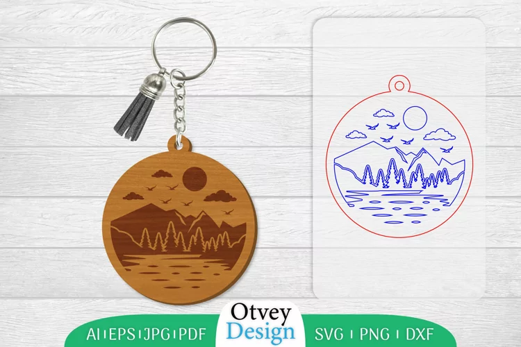 Keychain Sunset Mountain Lasercut