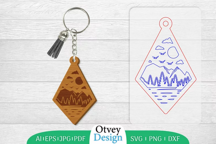 Keychain Sunset Mountain Lasercut