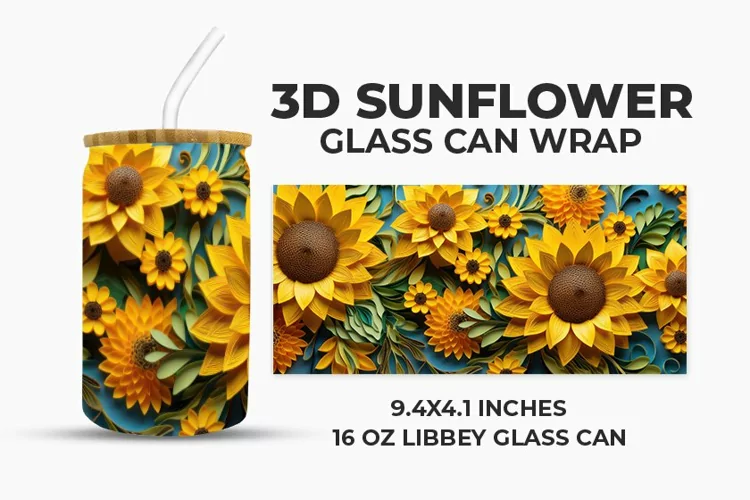 3D Sunflower Glass Can Wrap