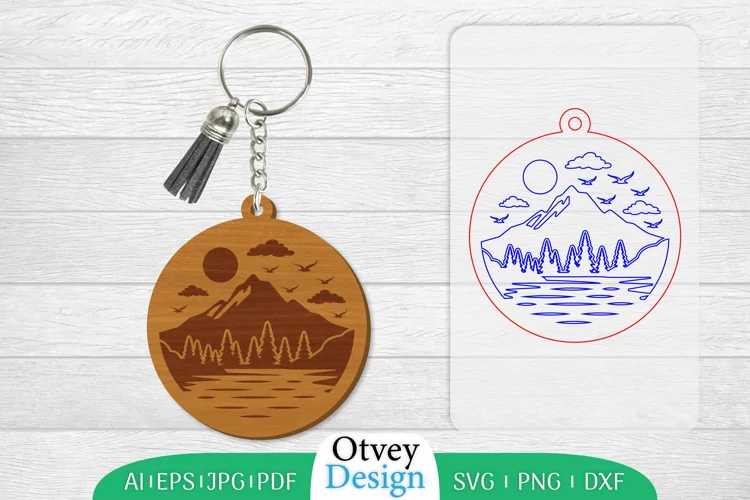 Keychain Sunset Mountain Lasercut
