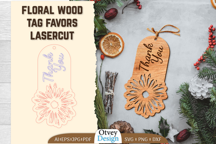 Floral Wood Tag Favors Lasercut