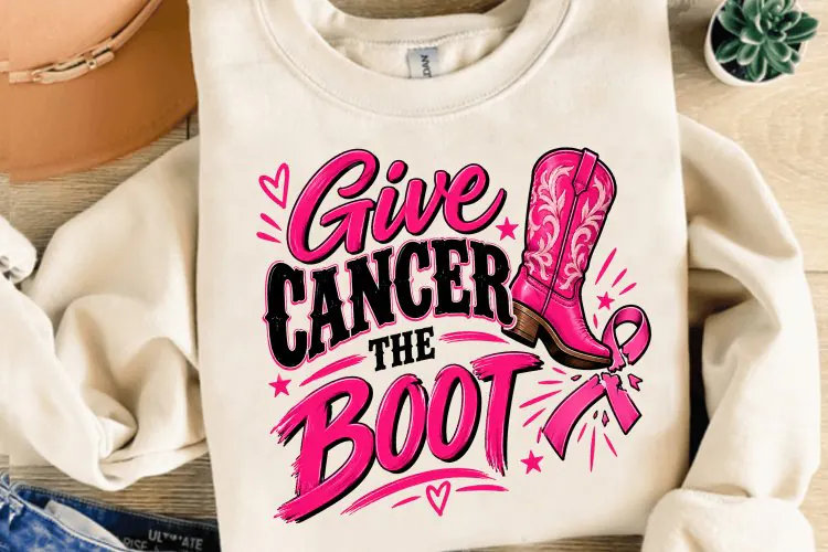 Breast Cancer Boot PNG, Breast Cancer Sublimation Design