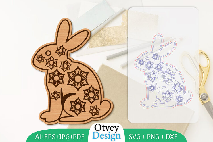 Bunny Flower Lasercut |Rabbit Lasercut File example image 1