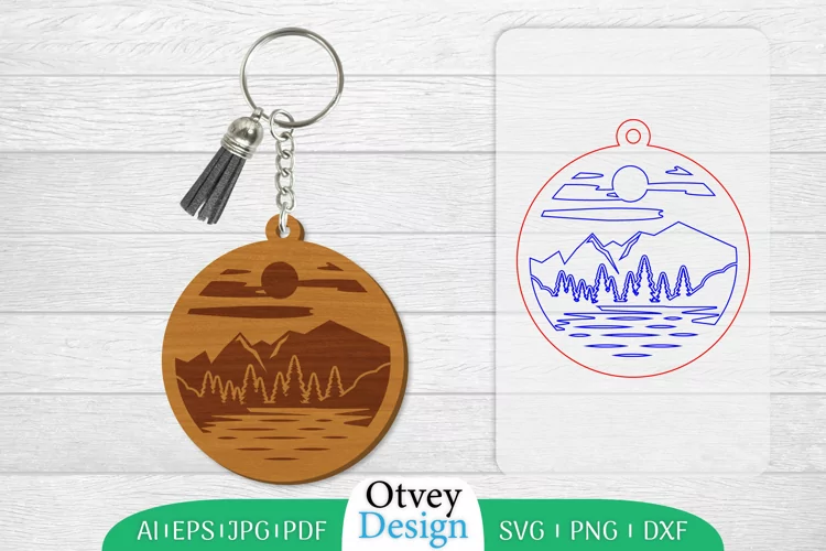 Keychain Sunset Mountain Lasercut