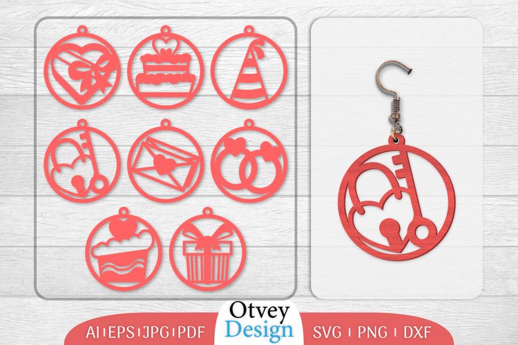 Earrings Valentine Lasercut, Earring Birthday Lasercut