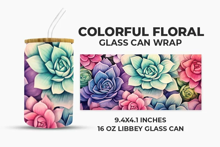 Colorful Floral Glass Can Wrap