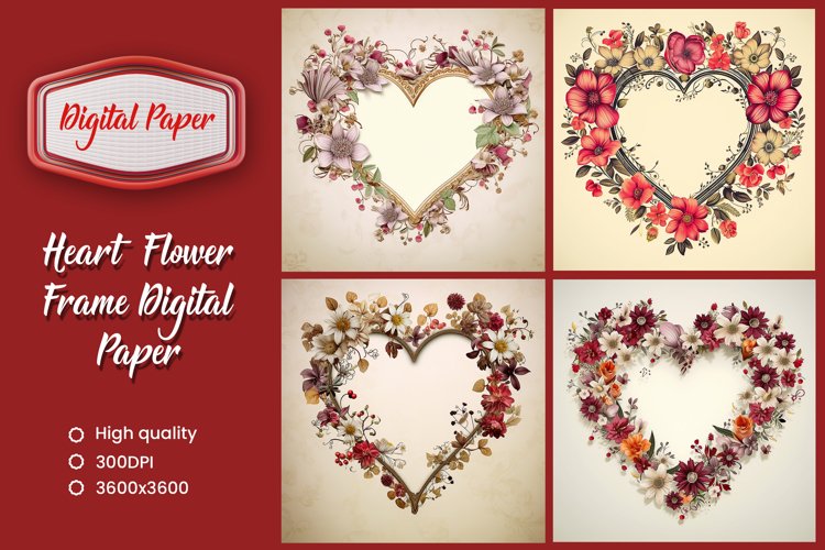 Heart flower frame digital paper