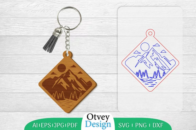 Keychain Sunset Mountain Lasercut