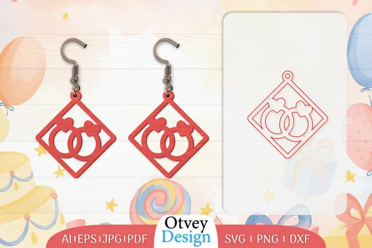 Earrings Valentine Lasercut, Earring Birthday Lasercut