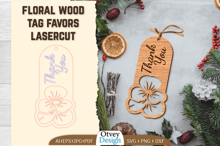 Floral Wood Tag Favors Lasercut