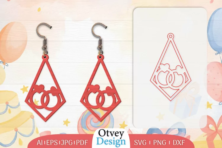Earrings Valentine Lasercut, Earring Birthday Lasercut