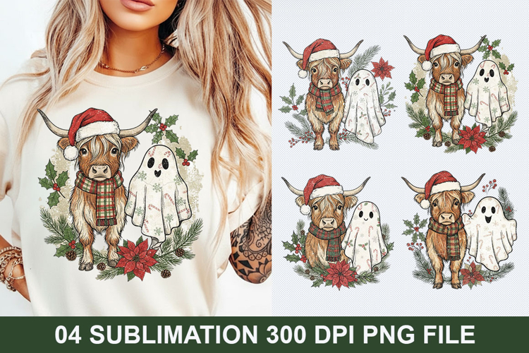 Christmas Cow Sublimation - Christmas PNG Design