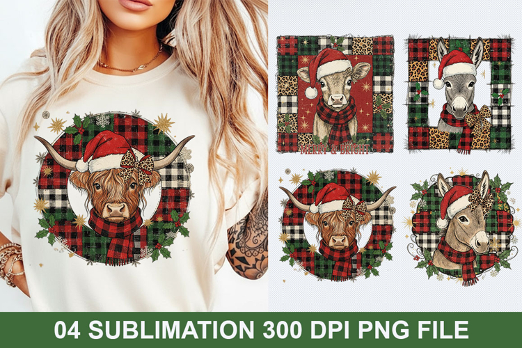 Christmas Cow Sublimation - Christmas PNG Design