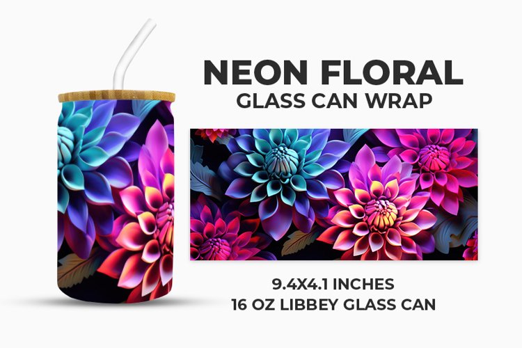 Neon Floral Glass Can Wrap example image 1