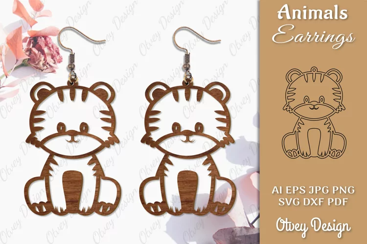 Tiger Animals Earrings Laser Cut