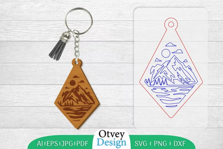 Keychain Sunset Mountain Lasercut