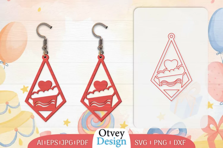 Earrings Valentine Lasercut, Earring Birthday Lasercut