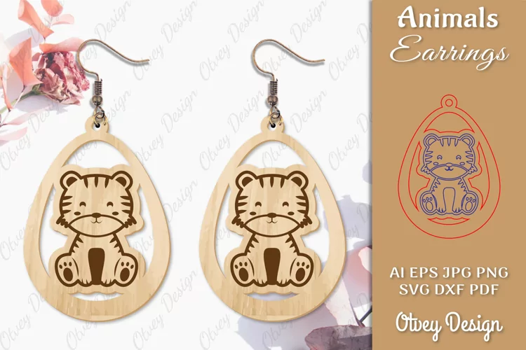 Tiger Animals Earrings Laser Cut