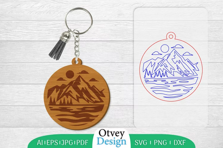 Keychain Sunset Mountain Lasercut
