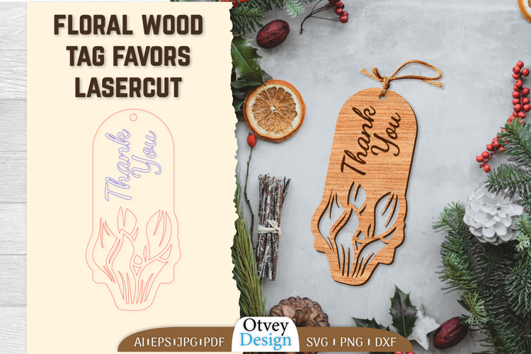 Floral Wood Tag Favors Lasercut