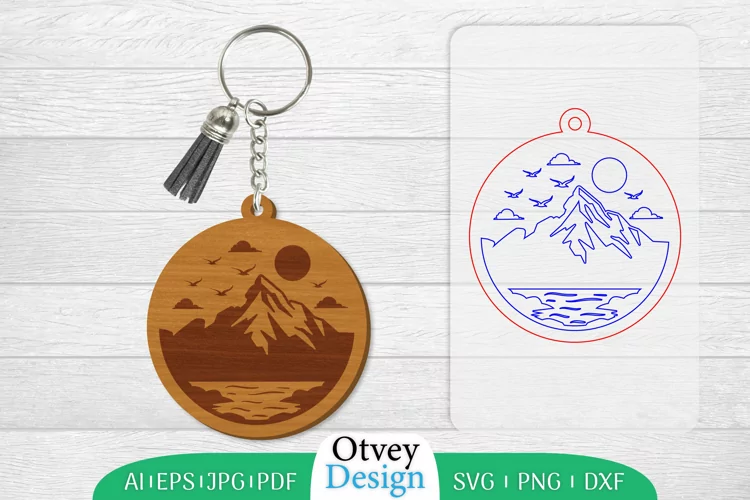 Keychain Sunset Mountain Lasercut
