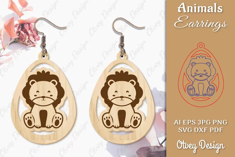 Lion Animals Earrings Laser Cut