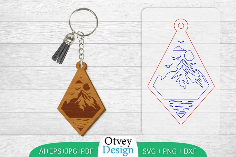 Keychain Sunset Mountain Lasercut