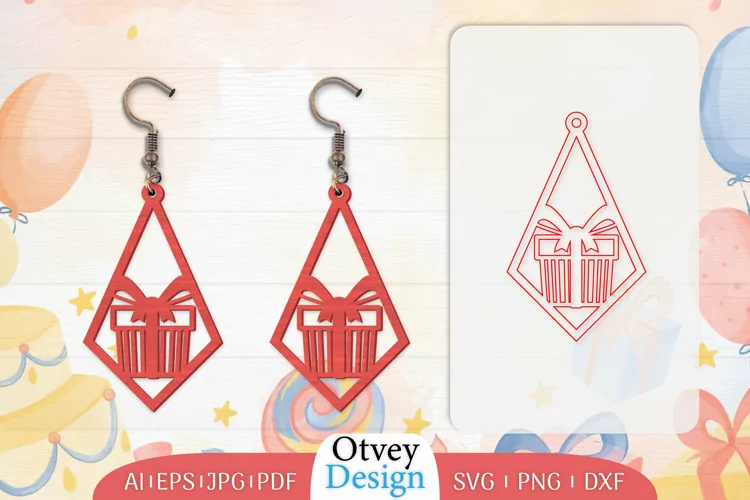 Earrings Valentine Lasercut, Earring Birthday Lasercut