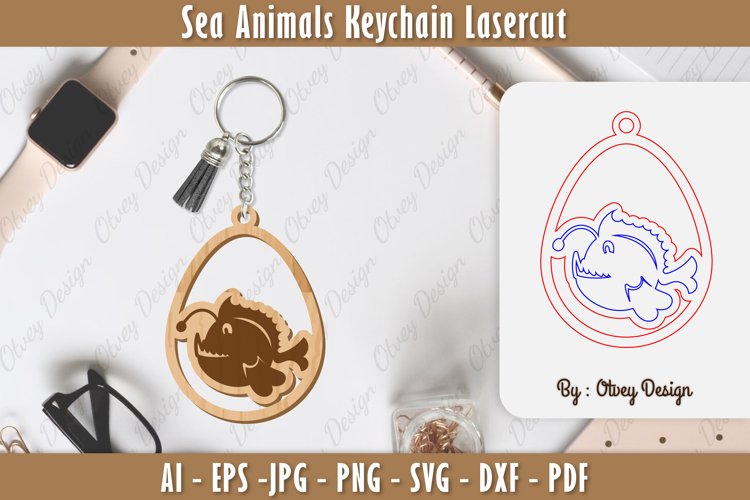 Keychain Sea Animals Lasercut SVG example image 1