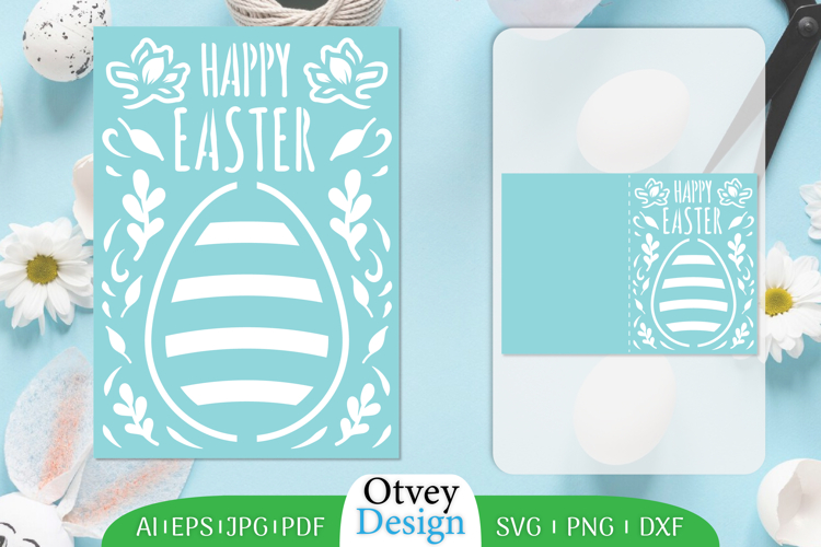 Happy Easter Greeting Card SVG, Easter SVG Papercut Template