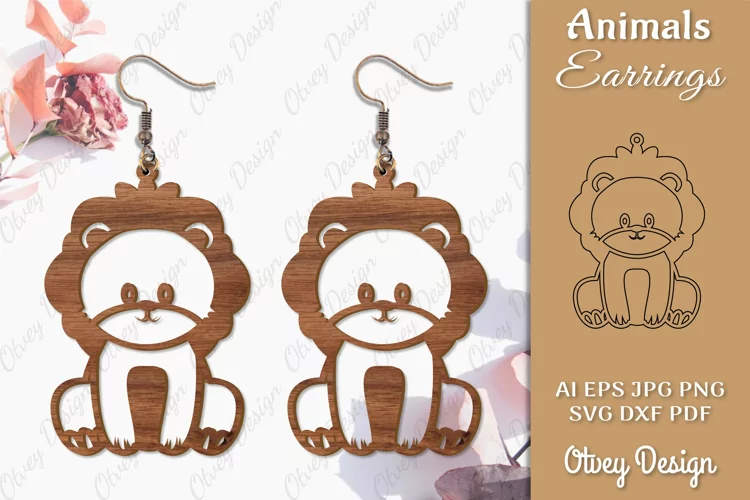Lion Animals Earrings Laser Cut