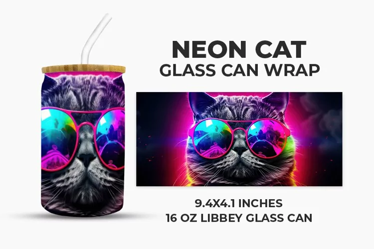 Neon Cat Glass Can Wrap