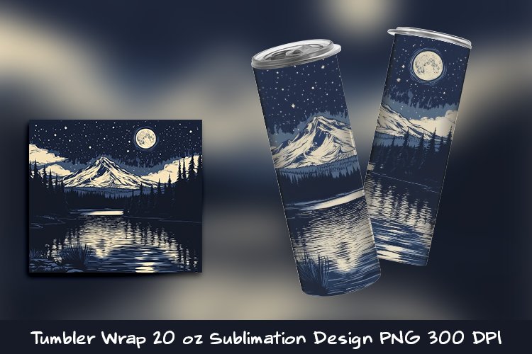 Mountain and Moon Tumbler Wrap Sublimation Design