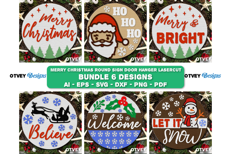 Merry Christmas Round Sign Door Hanger Lasercut BUNDLES
