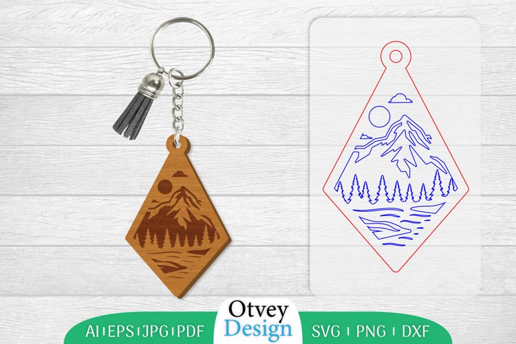 Keychain Sunset Mountain Lasercut example image 1