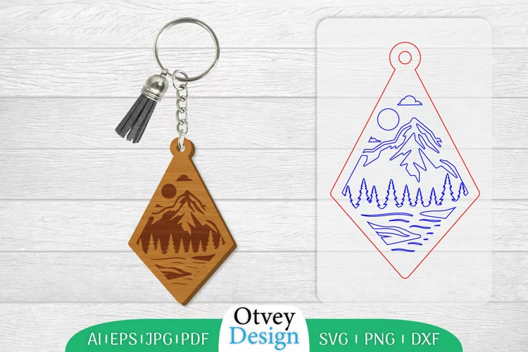 Keychain Sunset Mountain Lasercut