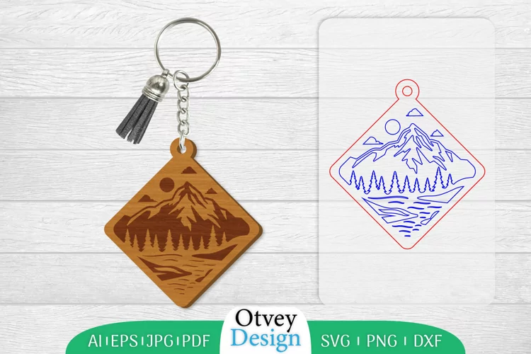 Keychain Sunset Mountain Lasercut
