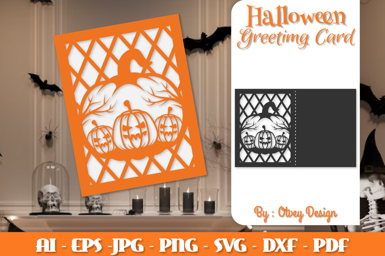 Greeting Card Halloween Pumkin Scene SVG