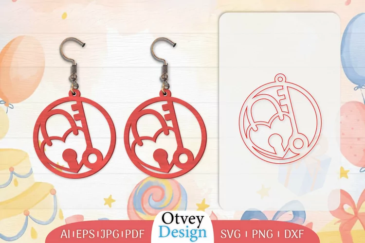 Earrings Valentine Lasercut, Earring Birthday Lasercut