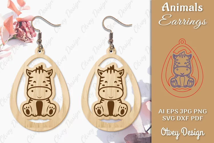 Zebras Animals Earrings Laser Cut
