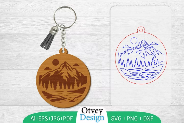 Keychain Sunset Mountain Lasercut