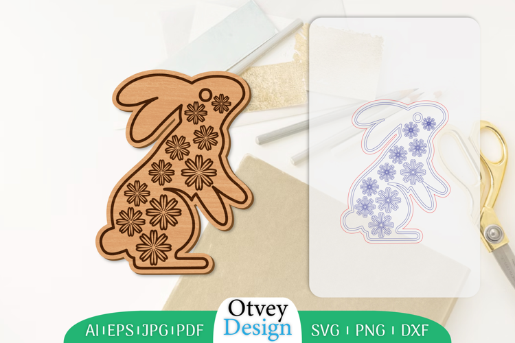 Bunny Flower Lasercut |Rabbit Lasercut File