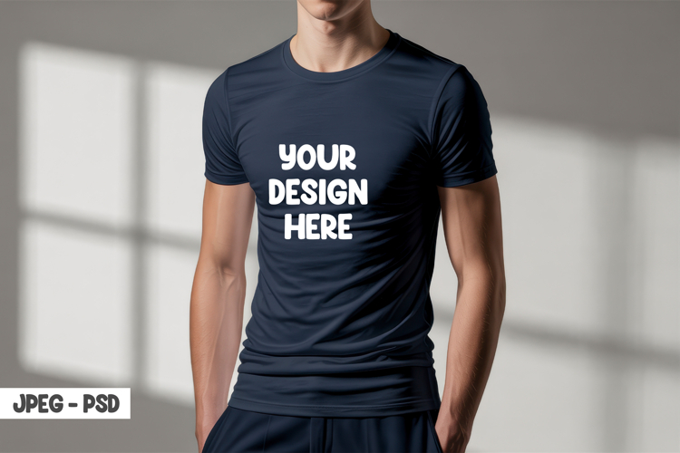 Navy Blue T-Shirt Mockup PSD Front