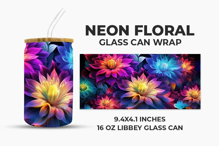 Neon Floral Glass Can Wrap