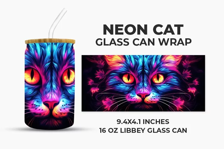 Neon Cat Glass Can Wrap