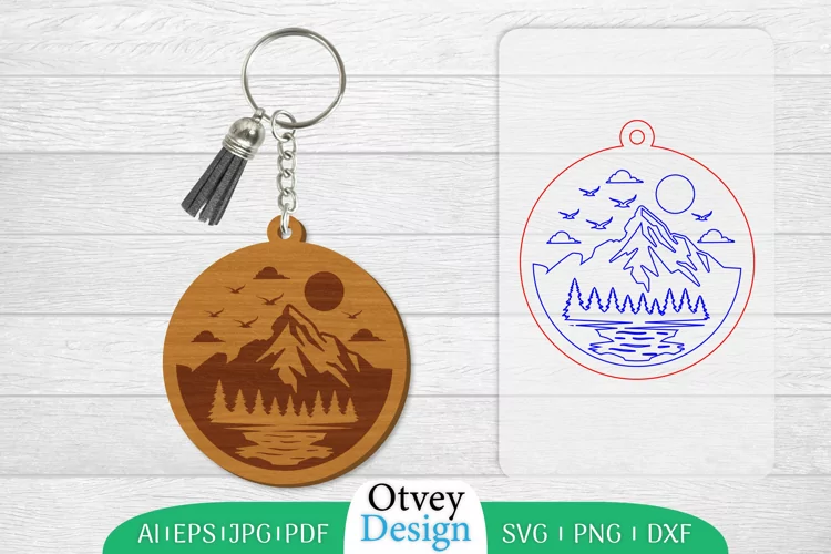 Keychain Sunset Mountain Lasercut