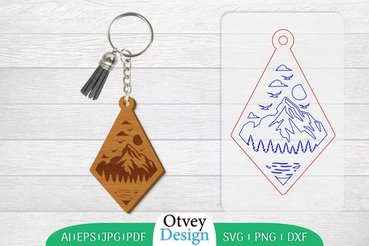 Keychain Sunset Mountain Lasercut