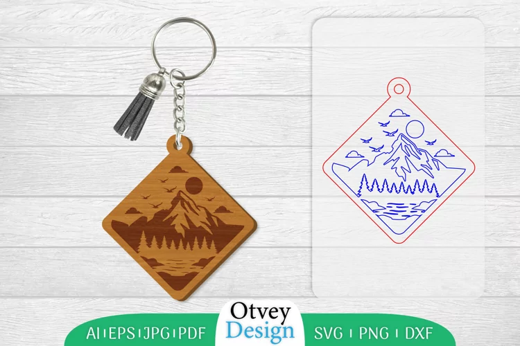 Keychain Sunset Mountain Lasercut